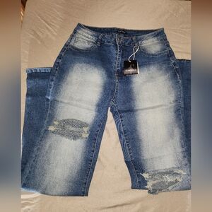 Flamingals Women’s Skinny Distressed Medium Blue Jeans